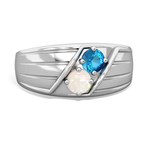 London Topaz Genuine London Blue Topaz with Genuine Opal Art Deco Men's ring Ring