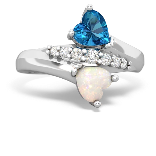 London Topaz Genuine London Blue Topaz with Genuine Opal Heart to Heart Bypass ring Ring