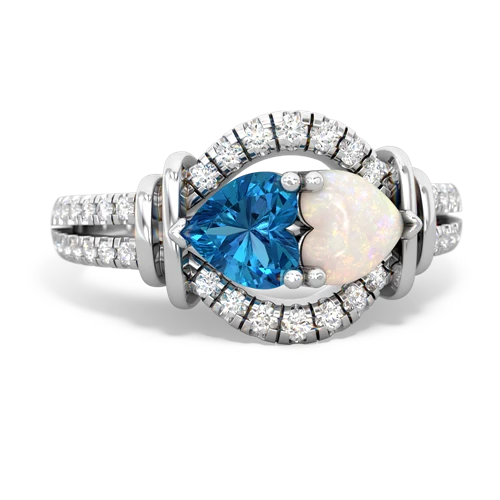 London Topaz Genuine London Blue Topaz with Genuine Opal Art-Deco Keepsake ring Ring