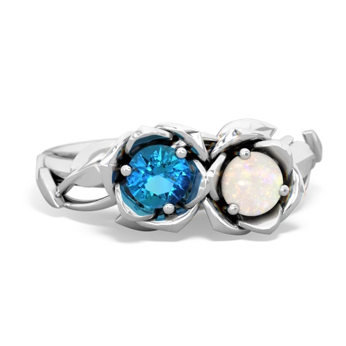 London Topaz Genuine London Blue Topaz with Genuine Opal Rose Garden ring Ring