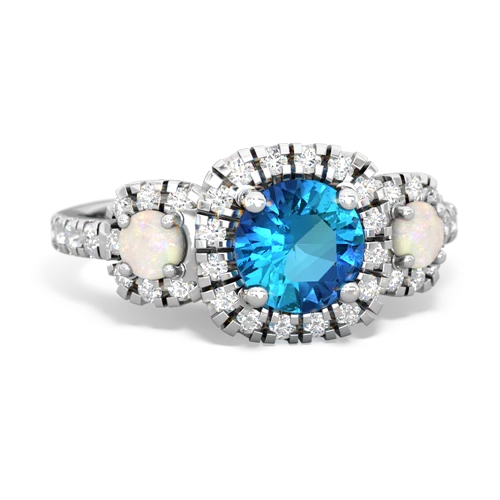 London Topaz Genuine London Blue Topaz with Genuine Opal and Genuine Garnet Regal Halo ring Ring