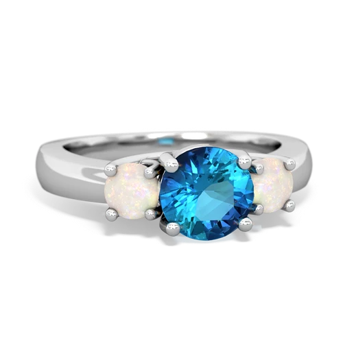 London Topaz Genuine London Blue Topaz with Genuine Opal and  Three Stone Trellis ring Ring