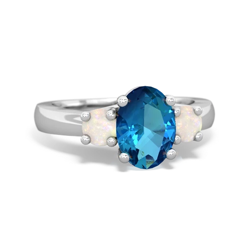 London Topaz Genuine London Blue Topaz with Genuine Opal Three Stone Trellis ring Ring