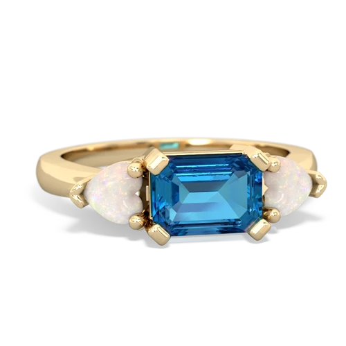 London Topaz Genuine London Blue Topaz with Genuine Opal and Lab Created Sapphire Three Stone ring Ring