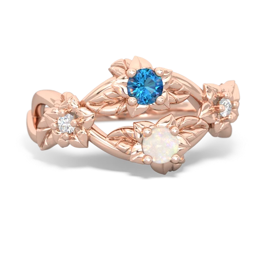 London Topaz Genuine London Blue Topaz with Genuine Opal Sparkling Bouquet ring Ring