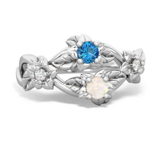 London Topaz Genuine London Blue Topaz with Genuine Opal Sparkling Bouquet ring Ring