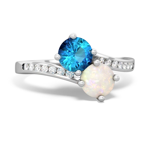 London Topaz Genuine London Blue Topaz with Genuine Opal Keepsake Two Stone ring Ring