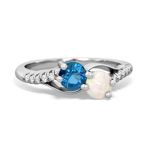 London Topaz Genuine London Blue Topaz with Genuine Opal Two Stone Infinity ring Ring