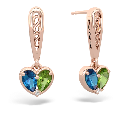 london topaz-peridot filligree earrings