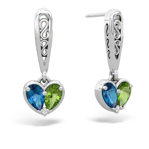 london topaz-peridot filligree earrings