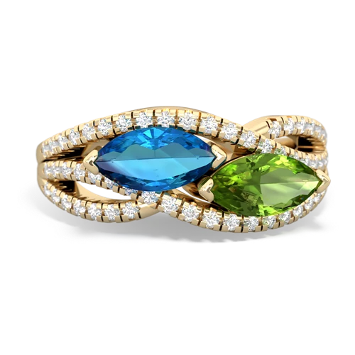 london topaz-peridot double heart ring