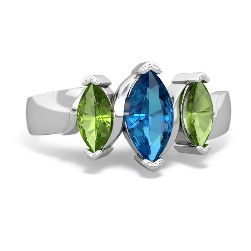London Topaz Genuine London Blue Topaz with Genuine Peridot and Genuine Fire Opal Three Peeks ring Ring