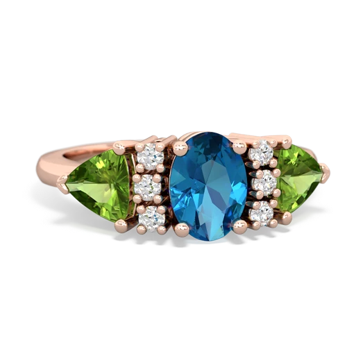 London Topaz Genuine London Blue Topaz with Genuine Peridot and Genuine Fire Opal Antique Style Three Stone ring Ring