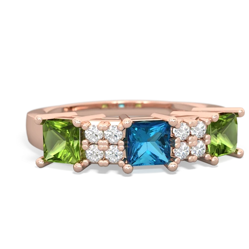 London Topaz Genuine London Blue Topaz with Genuine Peridot and Genuine Emerald Three Stone ring Ring