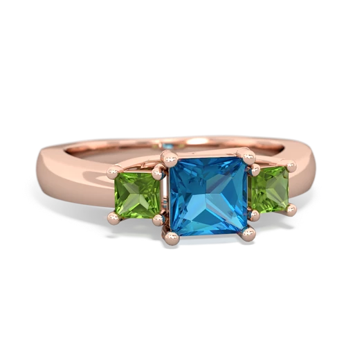 London Topaz Genuine London Blue Topaz with Genuine Peridot and Genuine Emerald Three Stone Trellis ring Ring