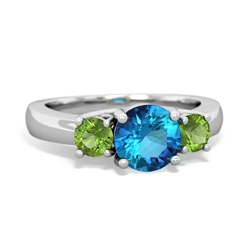 London Topaz Genuine London Blue Topaz with Genuine Peridot and Genuine Emerald Three Stone Trellis ring Ring