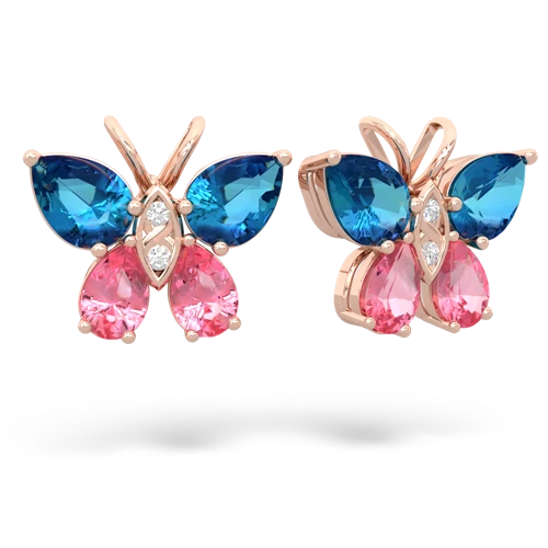 london topaz-pink sapphire butterfly earrings
