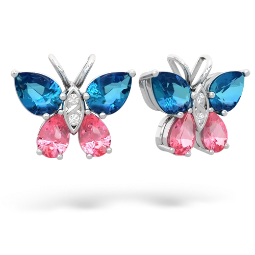 london topaz-pink sapphire butterfly earrings