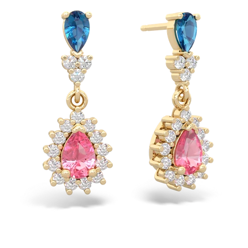 London Topaz Genuine London Blue Topaz with Lab Created Pink Sapphire Halo Pear Dangle earrings Earrings