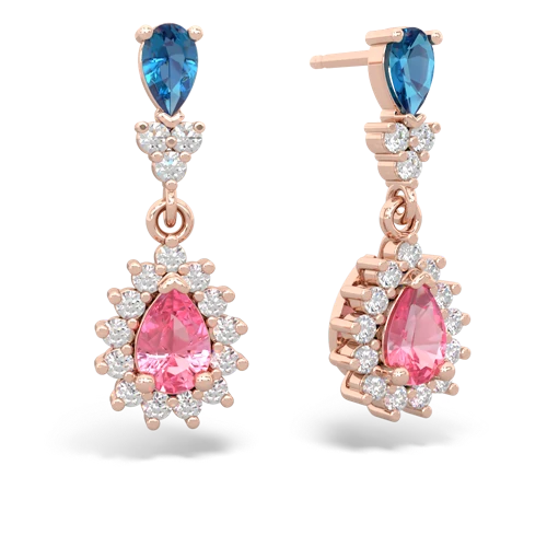 london topaz-pink sapphire dangle earrings