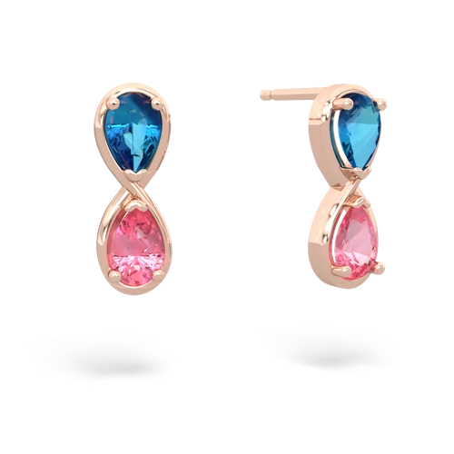 london topaz-pink sapphire infinity earrings
