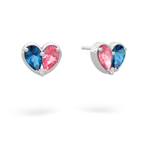 london topaz-pink sapphire one heart earrings