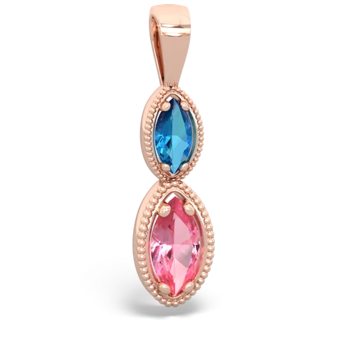 London Topaz Genuine London Blue Topaz with Lab Created Pink Sapphire Antique-style Halo pendant Pendant