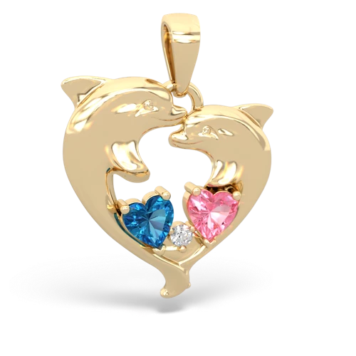 London Topaz Genuine London Blue Topaz with Lab Created Pink Sapphire Dolphin Heart pendant Pendant