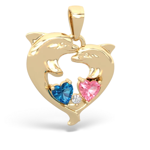 london topaz-pink sapphire dolphins pendant