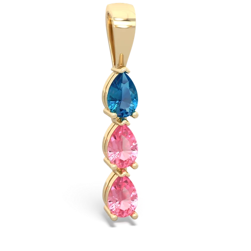 london topaz-pink sapphire three stone pendant