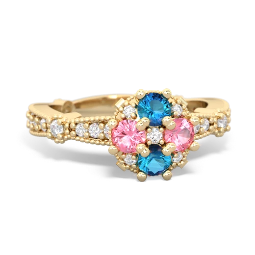 London Topaz Genuine London Blue Topaz with Lab Created Pink Sapphire Milgrain Antique Style ring Ring