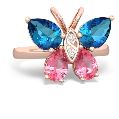 london topaz-pink sapphire butterfly ring