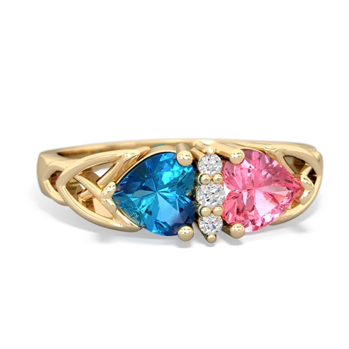 London Topaz Genuine London Blue Topaz with Lab Created Pink Sapphire Celtic Trinity Knot ring Ring