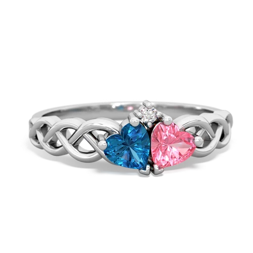 London Topaz Genuine London Blue Topaz with Lab Created Pink Sapphire Heart to Heart Braid ring Ring
