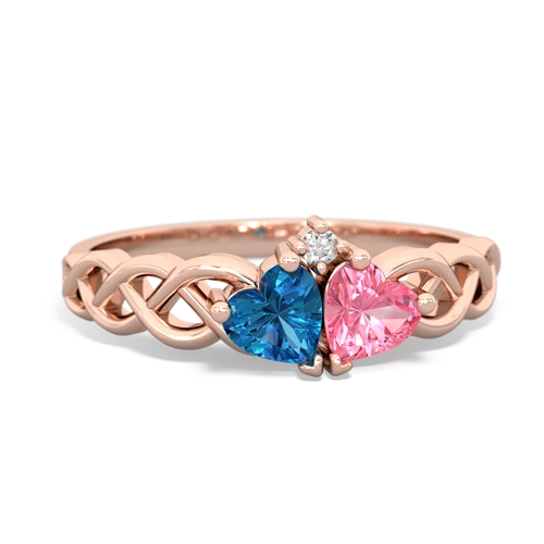 london topaz-pink sapphire celtic braid ring