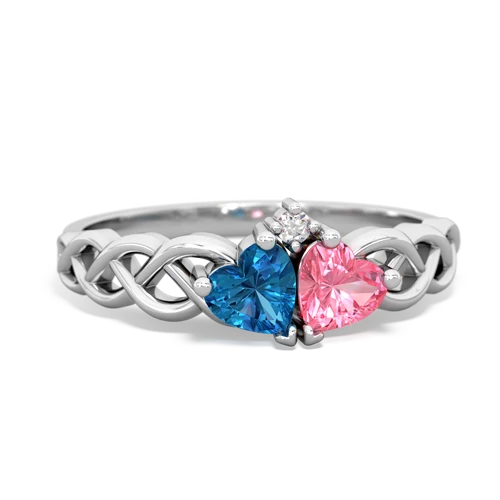 london topaz-pink sapphire celtic braid ring