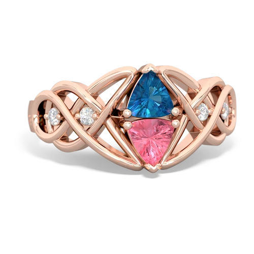 London Topaz Genuine London Blue Topaz with Lab Created Pink Sapphire Keepsake Celtic Knot ring Ring
