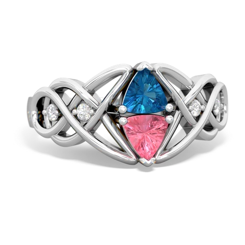 london topaz-pink sapphire celtic knot ring