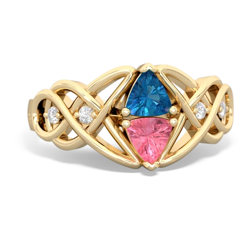 london topaz-pink sapphire celtic knot ring