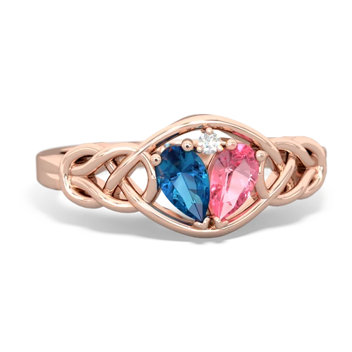 London Topaz Genuine London Blue Topaz with Lab Created Pink Sapphire Celtic Love Knot ring Ring
