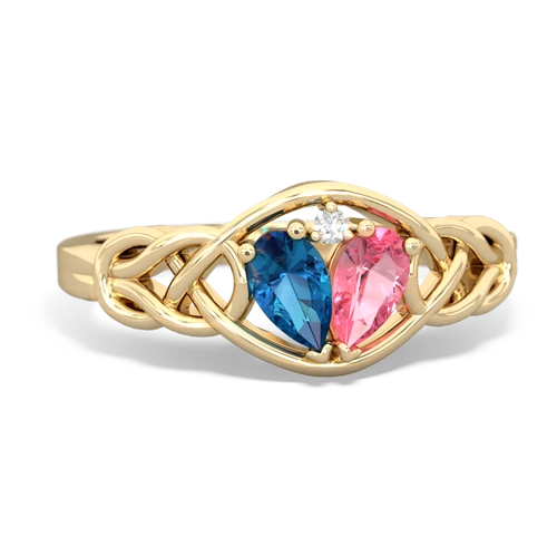 london topaz-pink sapphire celtic knot ring