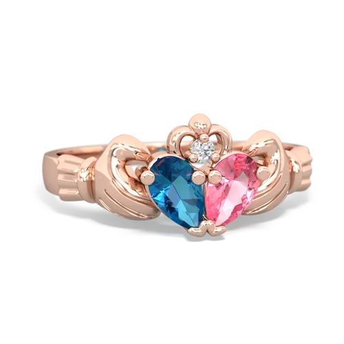 London Topaz Genuine London Blue Topaz with Lab Created Pink Sapphire Claddagh ring Ring