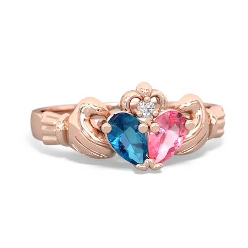 london topaz-pink sapphire claddagh ring