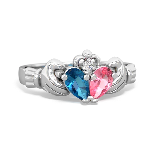 london topaz-pink sapphire claddagh ring