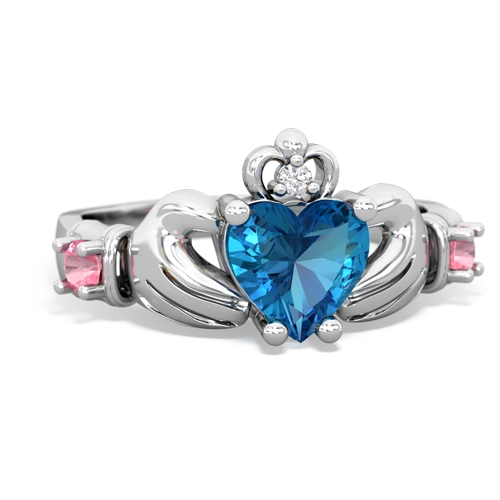 London Topaz Genuine London Blue Topaz with Lab Created Pink Sapphire and  Claddagh ring Ring