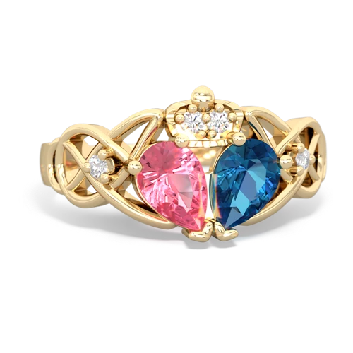 London Topaz Genuine London Blue Topaz with Lab Created Pink Sapphire Two Stone Claddagh ring Ring