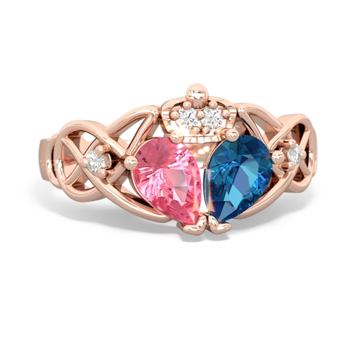 london topaz-pink sapphire claddagh ring
