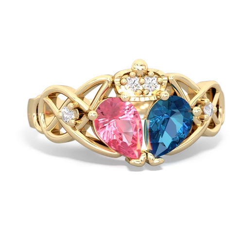 london topaz-pink sapphire claddagh ring