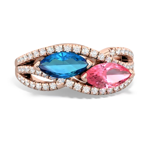 London Topaz Genuine London Blue Topaz with Lab Created Pink Sapphire Diamond Rivers ring Ring
