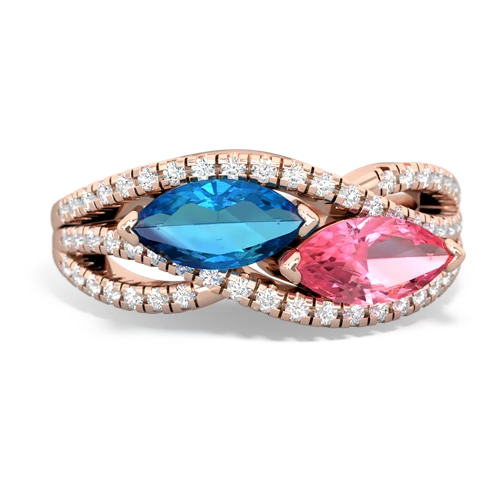 london topaz-pink sapphire double heart ring